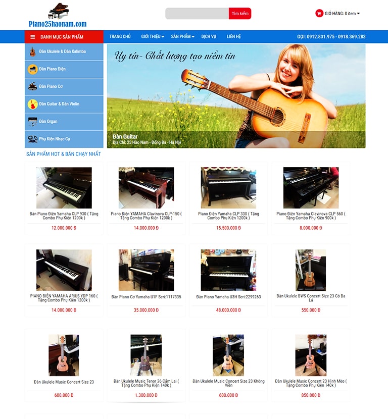 Thiết Kế Web Nhạc Cụ, Đàn Piano, Ukulele