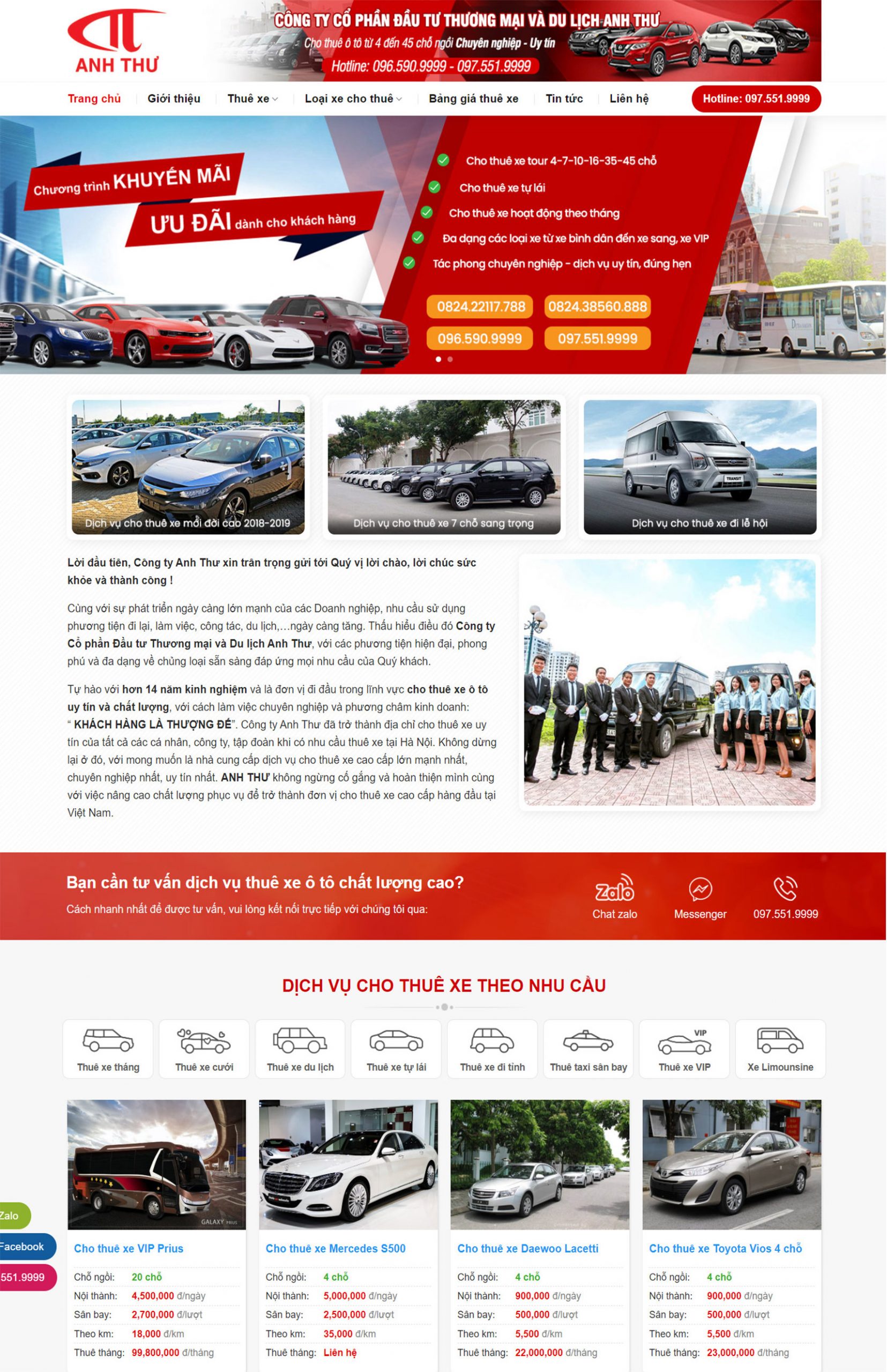 Giao diện web công ty xe vận tải, xe du lịch