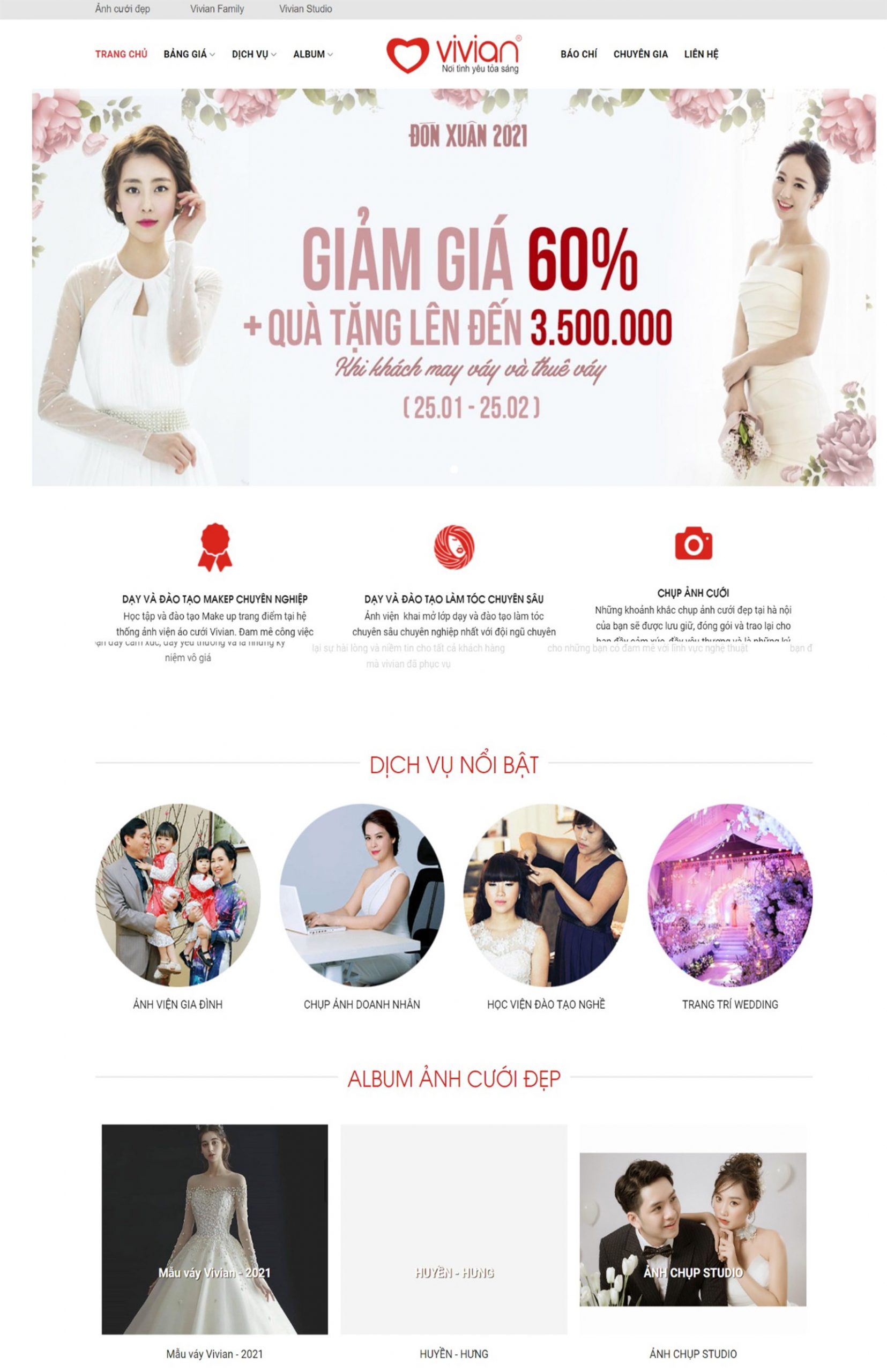 Giao diện website ảnh viện áo cưới đẹp mắt – nhẹ nhàng