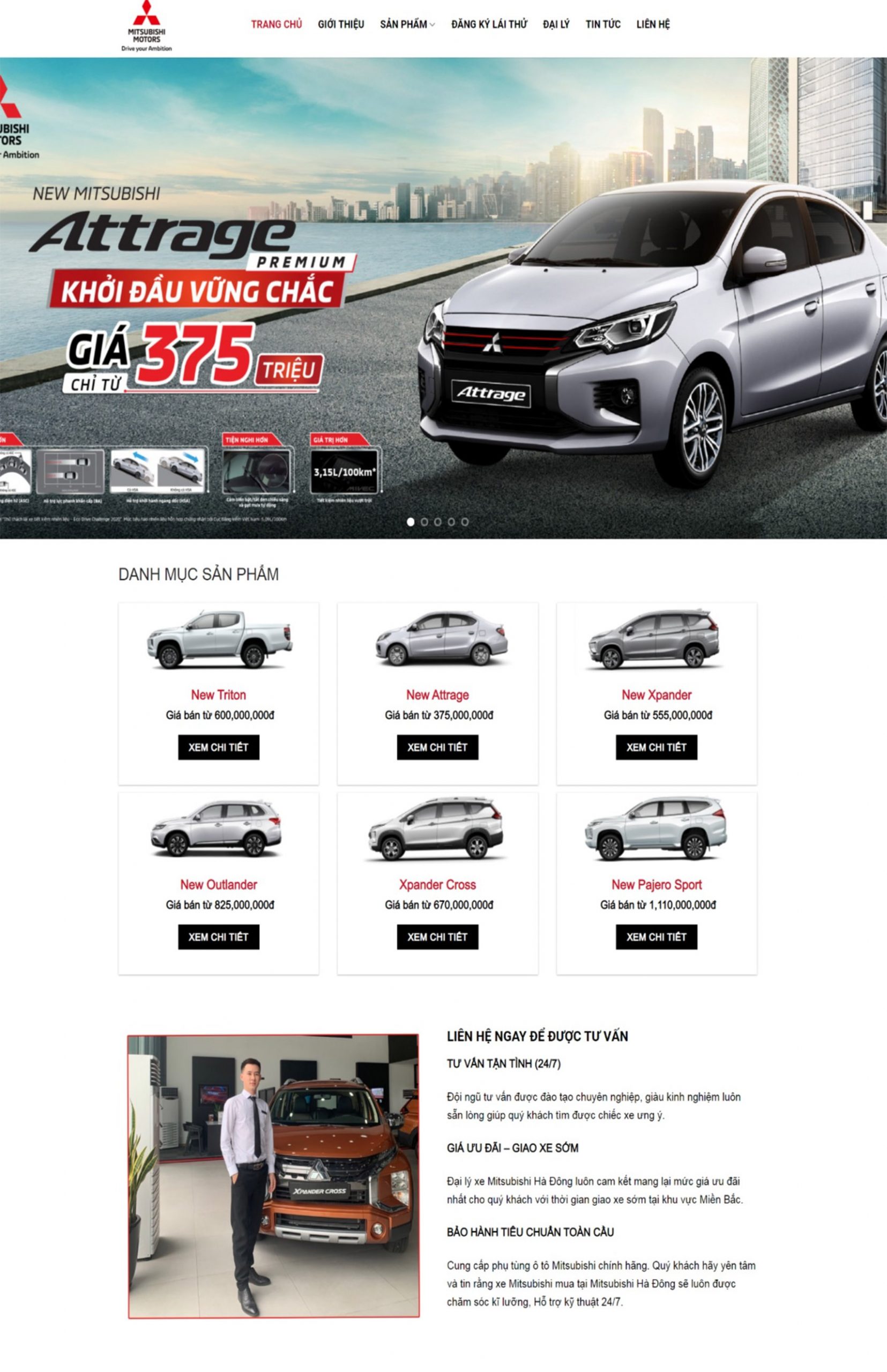 Giao diện website xe hơi hãng MITSUBISHI