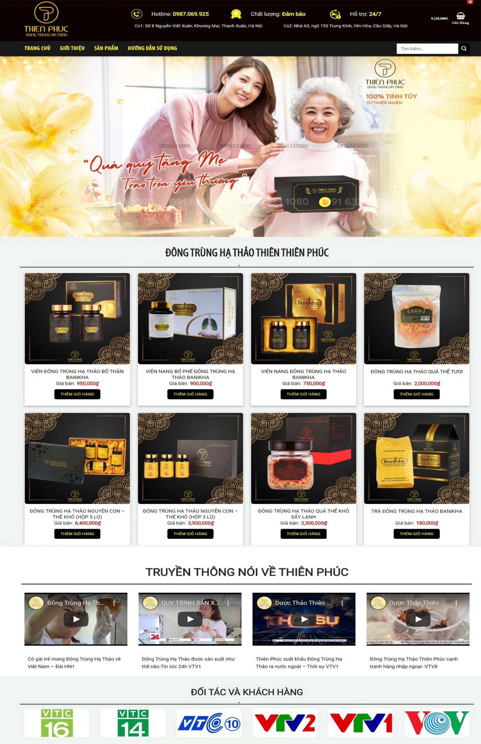 Mẫu website bán hàng đông trùng hạ thảo thực phẩm