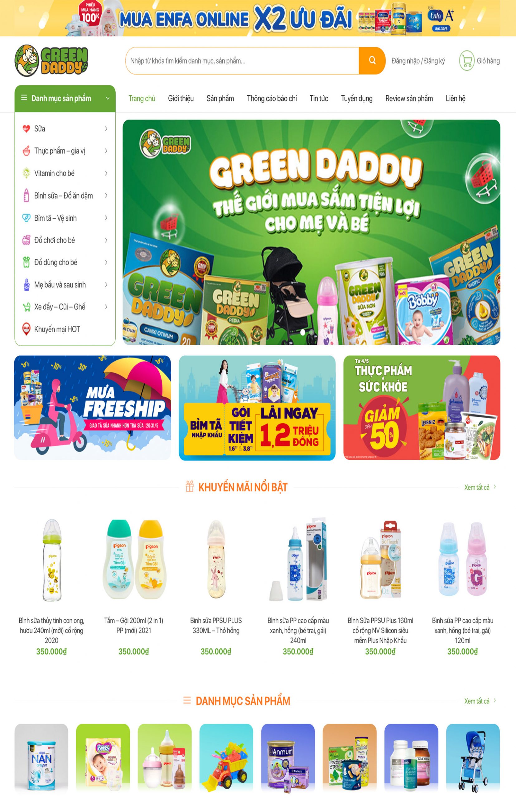 Mẫu website bán hàng siêu thị mẹ và bé