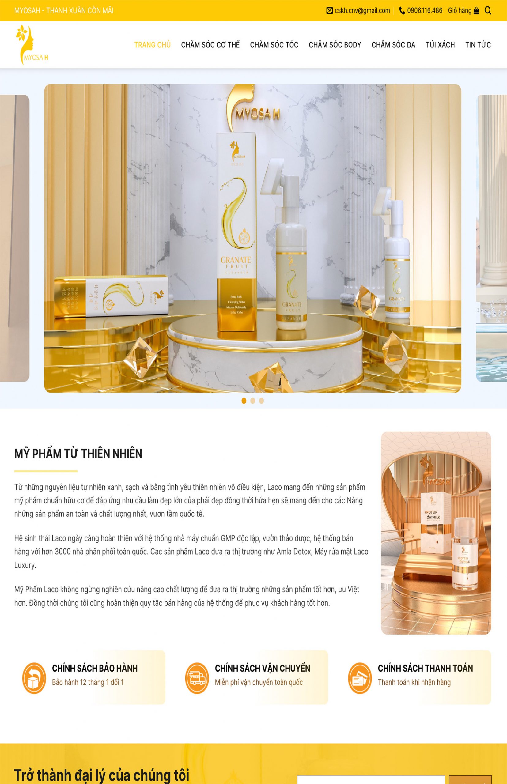 Mẫu website bán mỹ phẩm tông vàng trắng