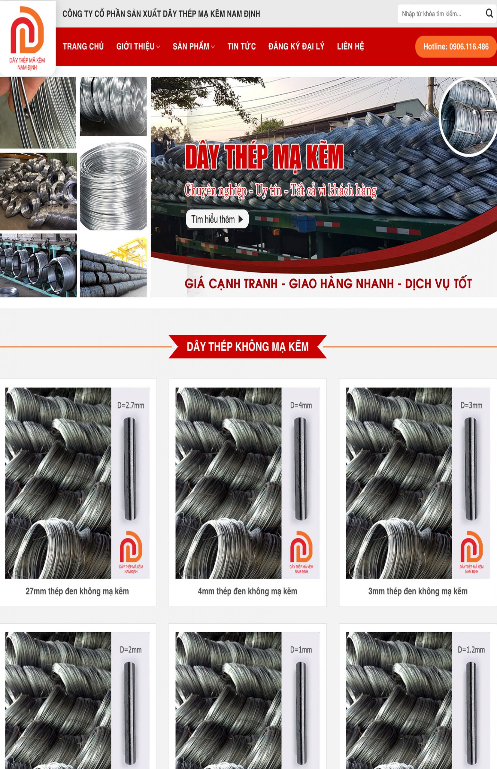 Mẫu website công ty bán săp thép