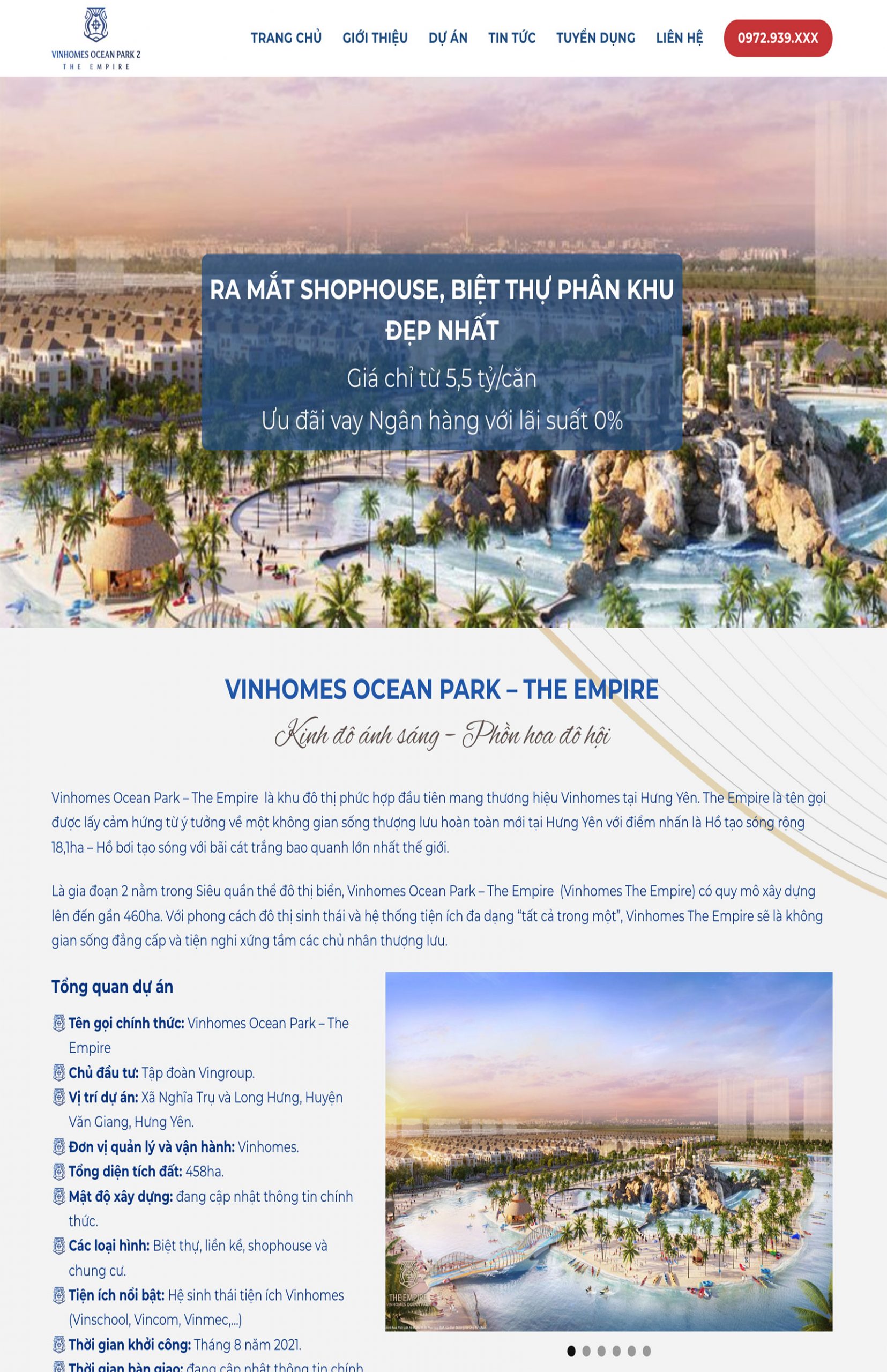 Mẫu website landingpage BĐS vingroup the Empire