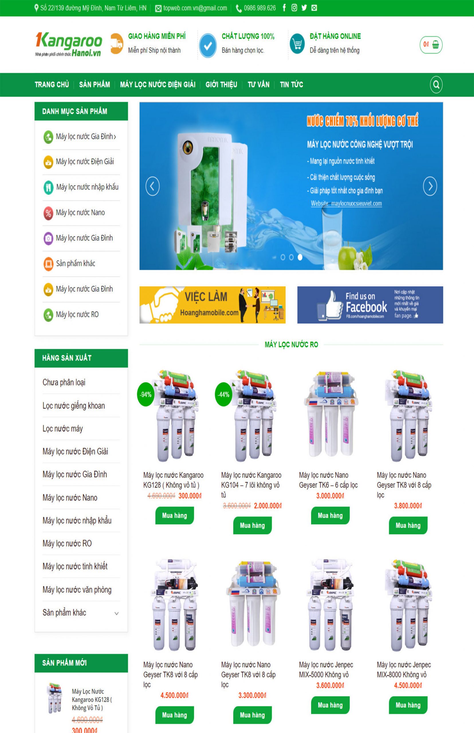 Thiết kế web máy lọc nước, lọc tổng gia đình, lọc tổng web