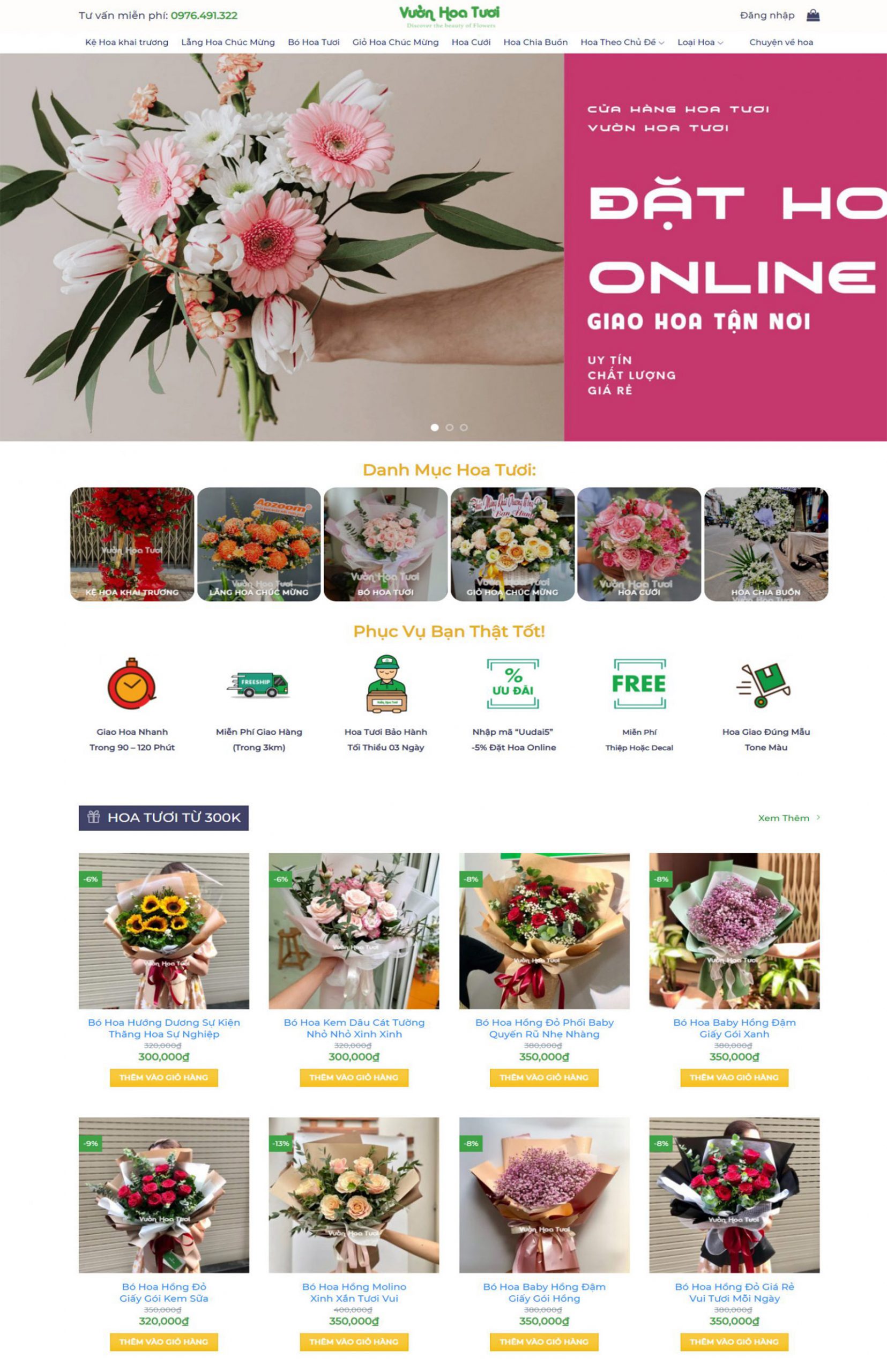 Thiết kế web shop hoa tươi, vườn hoa tươi