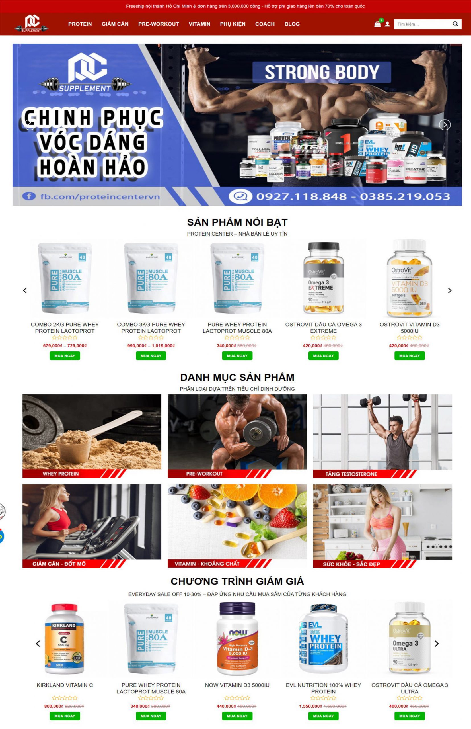 Thiết kế web thực phẩm bổ sung, web thực phẩm protein gym